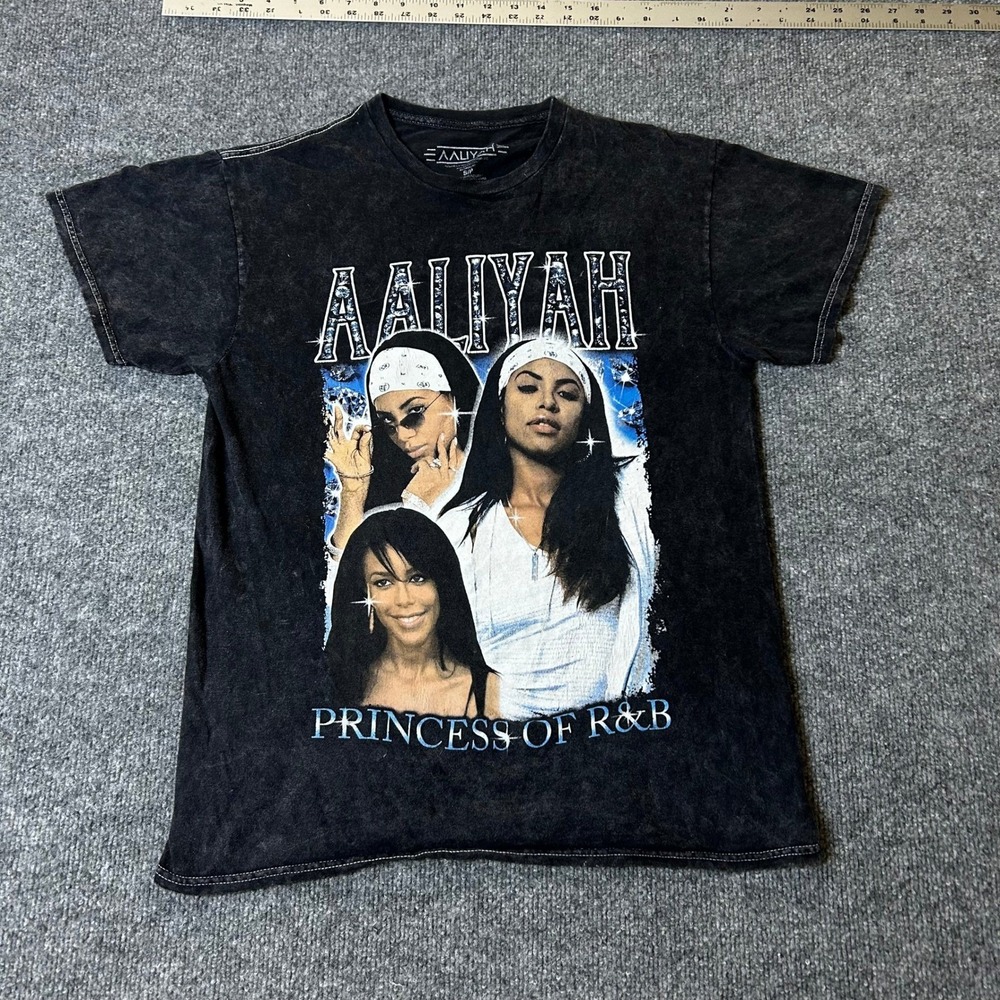 Aaliyah T Shirt Womens Size S Black Mineral Wash Princess of R&B Graphic Tee